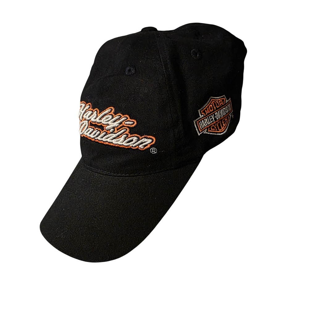 Harley Davidson Mens Black Flame Embroidered Baseball Cap Adjustable Hat Cotton